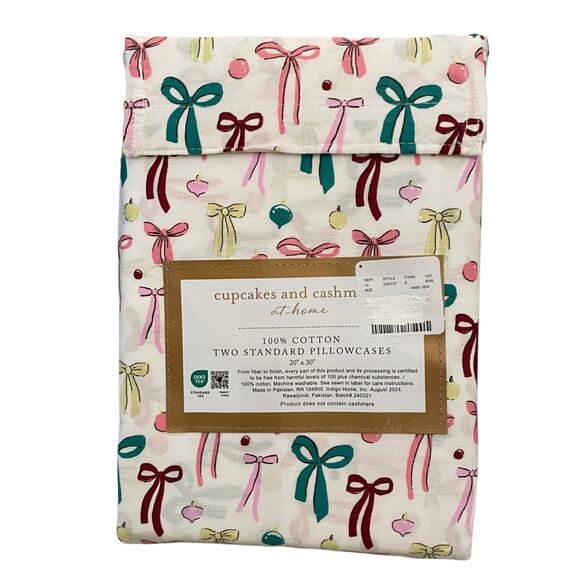 Cupcakes & Cashmere 100% Cotton BOWS Standard Pillowcase Set of 2 New - Picture 5 of 10